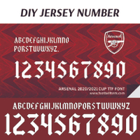 D.I.Y. Jersey Number Ars.FA-Cup 2020-2021 Kit Font & Vector (IRON ON STICKER)