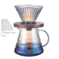 Heat Resistant Glass Hand Brewed Coffee Pot Set V-type 60 ° Drip Filter Cup Modern Household Dazzling Coffee Server