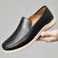 Men's Outdoor Boat Shoes Business Loafers Comfortable Casual Shoes Breathable Driving Shoes Genuine Leather Flat Shoes