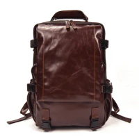 High-capacity Men's Backpack Vintage Travel Bag Students Leather Backpack Mochila Unisex