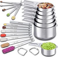 Measuring Cups and Spoons Set of 20 7 Stainless Steel Nesting Measuring Cups & 7 Spoons 1   Leveler 