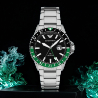 EMPORIO ARMANI 亞曼尼 Diver 黑綠風格GMT手錶 送禮首選-42mm AR11589