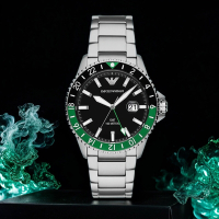EMPORIO ARMANI 亞曼尼 Diver 黑綠風格GMT手錶 618送禮首選-42mm AR11589