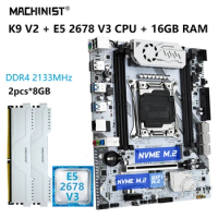 MACHINIS X99 k9 Motherboard Kit Set LGA 2011-3 Xeon E5 2678 V3 CPU Processor DDR4 2*8GB RAM Memory NVME M.2 M-ATX four-channel
