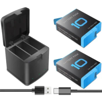 Batteries For GoPro Hero 10 9 Camera 3 Way Smart Charging Case Battery Charger Storage Box For Gopro 9 10 Black Accessories kit