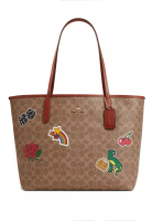 Coach Coach City Tote Bag In Signature Canvas With Sticker Print - Brown