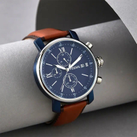 【FOSSIL】BQ2163 真三眼 計時 日期顯示 夜光指針 羅馬數字 皮革 石英錶