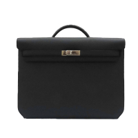 【二手名牌BRAND OFF】HERMES 愛馬仕 黑色 牛皮 Kelly Depeches 36 公事包 手提包 D刻 銀扣