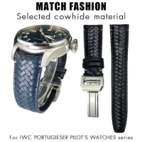 20mm 21mm 22mm Real Leather Woven Watchband Fit for IWC Big Pilot PORTUGIESER PILOT'S WATCHES Blue Black PORTOFINO Watch Strap