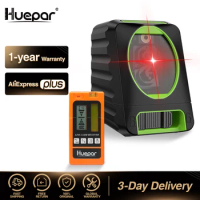 Huepar Red Beam Cross Line Laser Level 150/130 Degree Self-leveling+Red Beam Digital Laser Receiver Used with Pulsing Line Laser