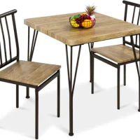 3-Piece Dining Set Modern Dining Table Set, Metal and Wood Square Dining Table for Kitchen, Room, Dinette, Breakfast Nook