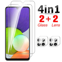 4in1 Protective Screen Tempered Glass For Samsung Galaxy A22 4G - 5G Camera Lens Protector Film On M22 A2 A 2 2 M 22 Protection