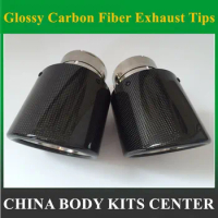 1 Car Glossy Carbon Fibre Exhaust System Muffler Pipe Tip Curl Universal Stainless Mufflers Decorations For Akrapovic