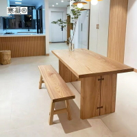 餐桌 白蠟木餐桌椅組合家用長方形島臺民宿原木大板桌辦公桌