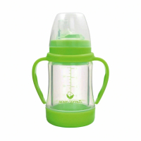 【green sprouts 小綠芽】外層防護無毒塑膠/內層玻璃之多用途雙層安全防護奶瓶/水瓶118ML_草綠(GS124900-3)