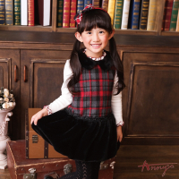 Annys可愛格紋學院風絨毛花苞裙洋裝*6612黑