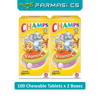 CHAMPS Vitamin C 100mg with Lysine Fruity 100 tablets x 2 Bottles (TWIN) EXP:07/2025 [Vitamin for Ki