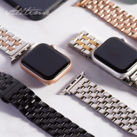 【ALL TIME 完全計時】Apple Watch S7/6/SE/5/4 42/44/45mm 鏤金五排不鏽鋼錶帶_贈調錶帶工具