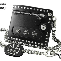 Mens Motorcylce Punk Studded Rivet Leather Wallet with wallet chain