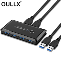 OULLX KVM Switch USB 3.0 Switch Selector 2 Port PCs Sharing 4 Devices USB 2.0 for Keyboard Mouse Scanner Printer Kvm Switch Hub