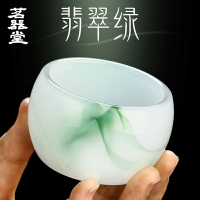 茗器堂翡翠綠水墨玉瓷茶杯主人杯個人白瓷琉璃男女玻璃茶盞品茗杯