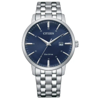 【CITIZEN 星辰】簡約時尚光動能腕錶 40mm 白鋼藍面(BM7461-85L)