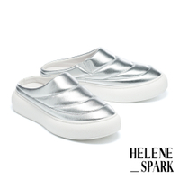 穆勒鞋 HELENE_SPARK 舒適率性澎感金屬軟羊皮穆勒厚底拖鞋－銀