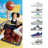 【NIKE 耐吉】童鞋 運動鞋 慢跑鞋 休閒鞋 涼鞋 COURT BOROUGH 中童 大童 黑白粉藍(BQ5451-100&)