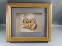 日本回流 英國產 花生小狗裝飾立體畫，材質不詳，似貝殼類制成