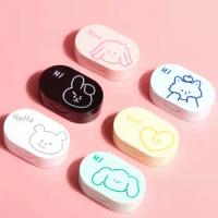 Lovely Candy Color Transparent Cartoon Rectangle Bear Contact Lens Case Storage Eye Care Lenses Box Contact Lens Container