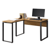 【AT HOME】4尺黃金橡木色L型鐵藝書桌/電腦桌/工作桌 現代簡約(康迪仕)