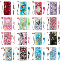 For MOTO One Hyper G STYLUS E6 PLAY Rhinestone Case Wallet PU Leather Flip Protective Cover with 2 straps