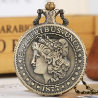 The United States of America Spectacular 1877 Morgan Half Dollar Copy E PLURIBUS UNUM Bronze Replica Coins Quartz Pocket Watch