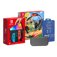 Nintendo 任天堂 Switch OLED紅藍主機+健身環+抗藍光貼+主機包(超值組)