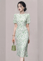 midi dress wanita korea lengan pendek D8111