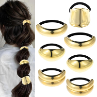 7Pcs Gold Hair Cuffs Metal Hair Tie Elastic tail Cuff Metal Geometric Hair Bands tail Holder Rip Tie