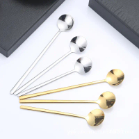Stainless Steel Round Head Spoon Household Restaurant Dining Long Handle Soup Spoon Coffee Spoon Sti