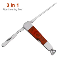 1pcs Multifunction Red Wood Smoking Pipe Cleaning Tool 3 in 1 Stainless Steel Smok Pipe Cleaner Accessories