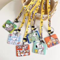 Snoopy card holder Charlie campus card bag long rope chest card anti-loss meal card subway card holder work card neck coin purse