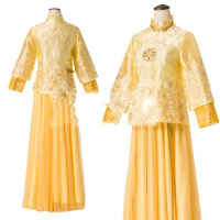New Design Gold Gorgeous Embroidery Republican Period Bride Costume Hanfu Traditional Chinese Wedding Costume Xiu He Fu