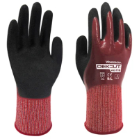 Anti Cut Resistant Work Glove Oil Proof Waterproof HPPE Fiberglass Butcher WG-718 Safety Glove Foam Sandy Nitrile EN388 4543