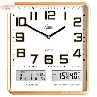 掛鐘萬年曆溫溼度鐘錶創意客廳靜音時鐘簡約掛錶方形日曆石英鐘創意鐘錶 北歐風格 簡