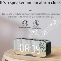 Led Digital Alarm Clock With Large Mirror Screen Office Bedside Table Clocks Bluetooth Speaker FM Radio Phone Holder Temperature
