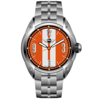 MINI Swiss Watches 石英錶 45mm 橘底白條錶面 不銹鋼錶帶
