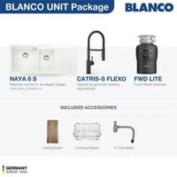 Kitchen Sink Bak Cuci Piring Granit 2 Lubang Sayap BLANCO Silgranit NAYA 8S Paket BLANCO UNIT dengan