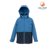 【Hilltop 山頂鳥】童款二合一防潑水透氣防水可拆帽羽絨外套 藍黑｜PF28XC01ECEA