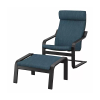 POÄNG 扶手椅及腳凳, 黑棕色/hillared 深藍色