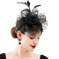 2023 Amazon Bridal Hair Accessories Retro Mesh Headdress Hair Clip Feather Headflower SHEIN Horse Race Headband Ladies