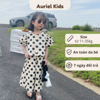 Set Đồ Bộ Chấm Bi, Áo Croptop Tay Bồng Bo Chun Phối Quần Ống Rộng Dáng Lỡ - Auriel Kids