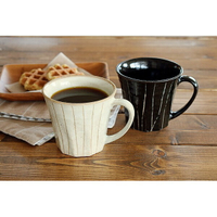 🔥現貨🔥日本製 美濃燒 陶瓷 米白/黑色 條紋咖啡杯 馬克杯 水杯 酒杯 咖啡杯 下午茶-富士通販